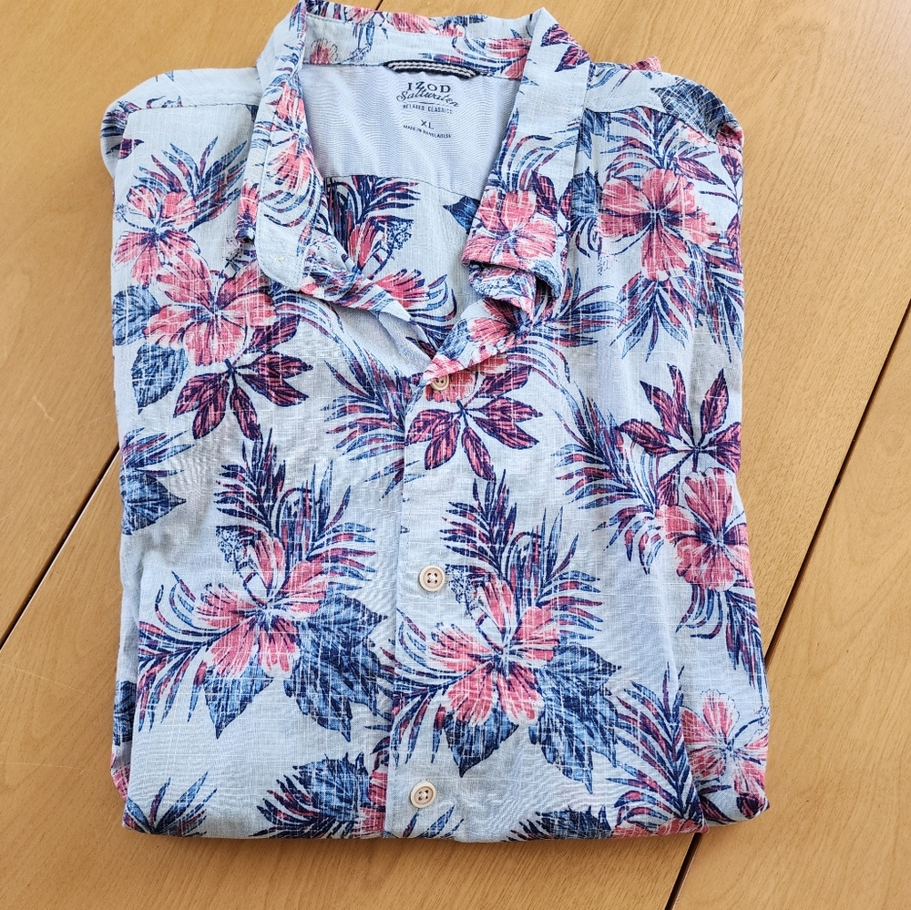 Mens IZOD Hawaii print shirt sleeve shirt sz XL
